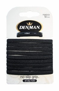 Denman No Slip Elastics Black 10pk
